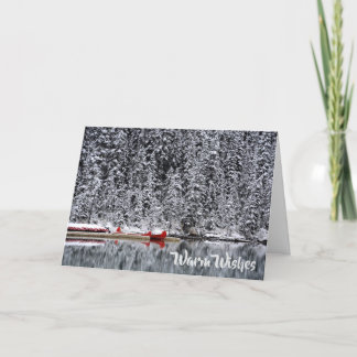 Cartão De Festividades Warm Wishes & Happy Holidays Lake Canoes in Winter