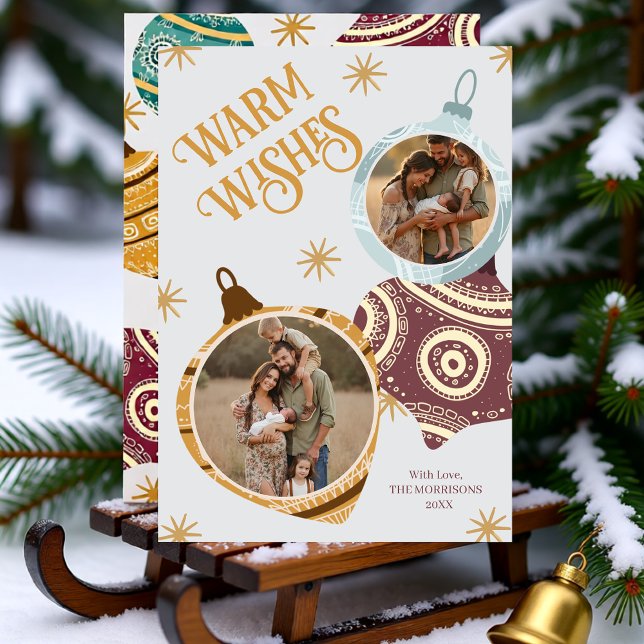 Cartão De Festividades Warm Wishes Personalized Modern Ornament (Warm Wishes Personalized Modern Ornament Holiday Card)