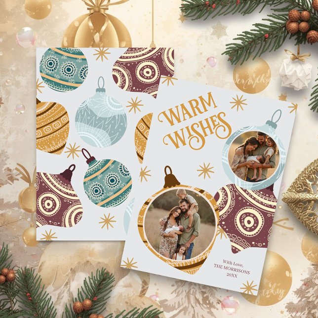 Cartão De Festividades Warm Wishes Personalized Modern Ornament (Warm Wishes Personalized Modern Ornament Holiday Card)