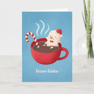 Cartão De Festividades Warm Wishes Snowman in Cocoa Cup Greeting Card