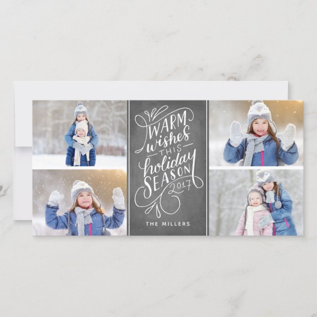 Cartão De Festividades Warm Wishes This Holiday Hand Lettered 4-Photo (Frente)
