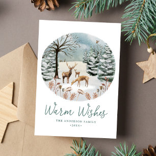Cartão De Festividades Warm Woodland Deer Winter Scene Non-Photo