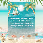 Cartão De Festividades Warmer Wonderland Tropical Beach Christmas<br><div class="desc">Tema tropical O cartão de Natal apresenta uma praia ao luar com conchas e areia escutadora, palmeiras e um navio navegando no mar. A letra da música é a da "Wonderland de inverno" mas com uma reviravolta tropical que diz: "Anéis de conchas, vocês estão ouvindo? — Na praia, a areia...</div>