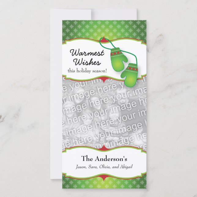 Cartão De Festividades Warmest Wishes with Mittens Christmas Photo Card (Frente)