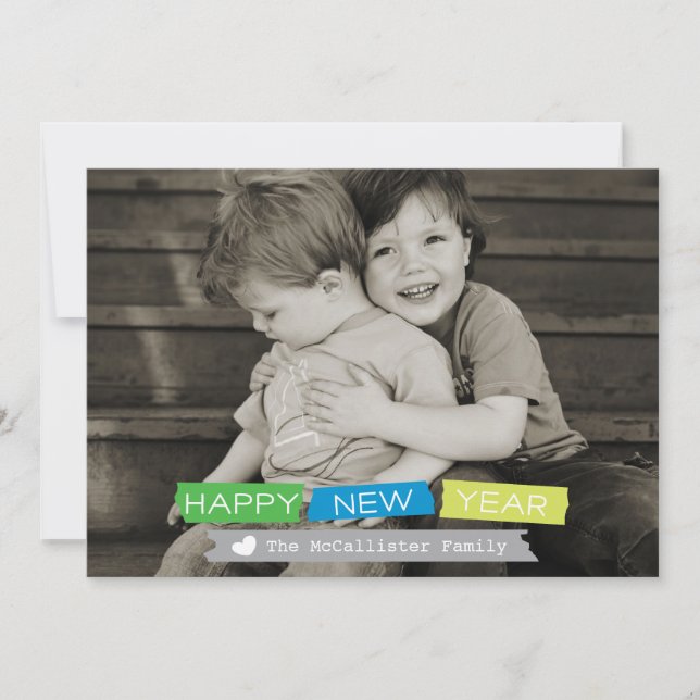 Cartão De Festividades Washi Tape A7 New Year's card - Green blue yellow (Frente)