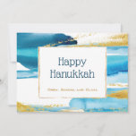 Cartão De Festividades Watecolor Elegante Dourado Azul Hanukkah<br><div class="desc">Moderno Elegante Blue Dourado Watercolor para celebrar as férias de Chanucá. Perfeito por celebrar com a família e amigos.</div>