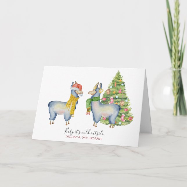 Cartão De Festividades Watercolor Alpaca Holiday Card (Frente)