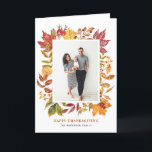 Cartão De Festividades Watercolor Autumn Deixa Frame Feliz Ação de Graças<br><div class="desc">Mande à família e aos amigos as saudações de Ação de Graças com este cartão de Ação de Graças Feliz,  personalizável. Apresenta uma estrutura colorida de folhas de outono. Personalize adicionando seus detalhes. Este cartão de Ação de Graças de fotografia está disponível em outros estoques de cartão.</div>