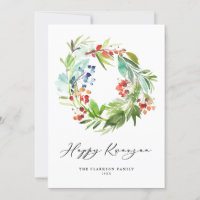 Watercolor Berry e Greenery Wreath Happy Kwanzaa