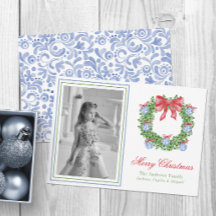 Watercolor Blue Chinoiserie Ornament Wreath Photo