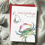 Cartão De Festividades Watercolor Blue Crab Beach<br><div class="desc">Celebre o Natal em julho de 2025 com este cartão de Natal tropical com uma charmosa design de caranguejo azul — perfeito para as vibrações do Natal costeiro! Criado sobre um fundo branco nítido, este cartão de Natal de praia mostra o trabalho de arte original da vida marinha e a...</div>