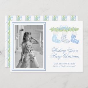 Cartão De Festividades Watercolor Blue & White Christmas StockPhoto