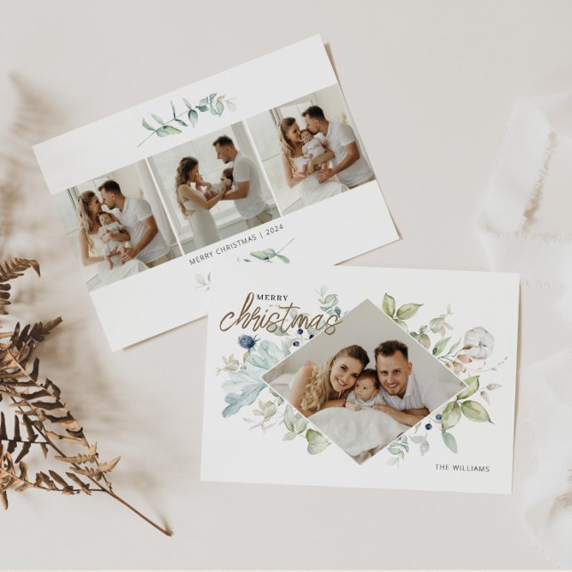 Cartão De Festividades Watercolor Botanical Christmas 4 Photo (Criador carregado)