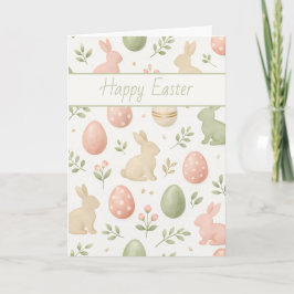Cartão De Festividades Watercolor Bunny & Pastel Eggs Easter Greeting