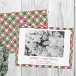 Cartão De Festividades Watercolor Burgundy & Green Xadrez Foto de Natal