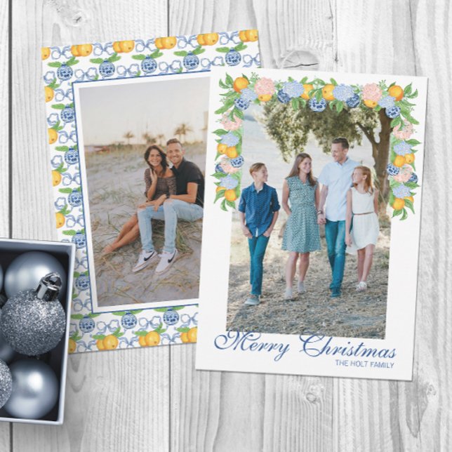 Cartão De Festividades Watercolor Chinoiserie Mandarins Garland Foto (Criador carregado)