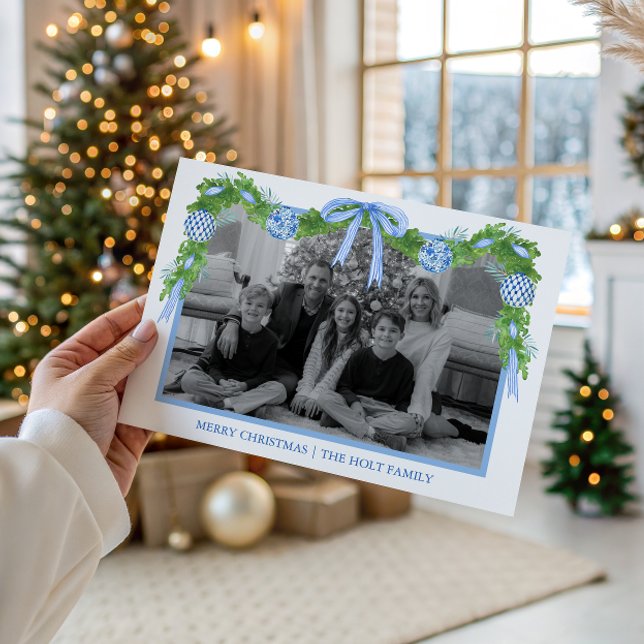 Cartão De Festividades Watercolor Chinoiserie Ornaments Garland Christmas (Criador carregado)