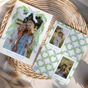 Cartão De Festividades Watercolor Christmas Blue Arco Garland Photo