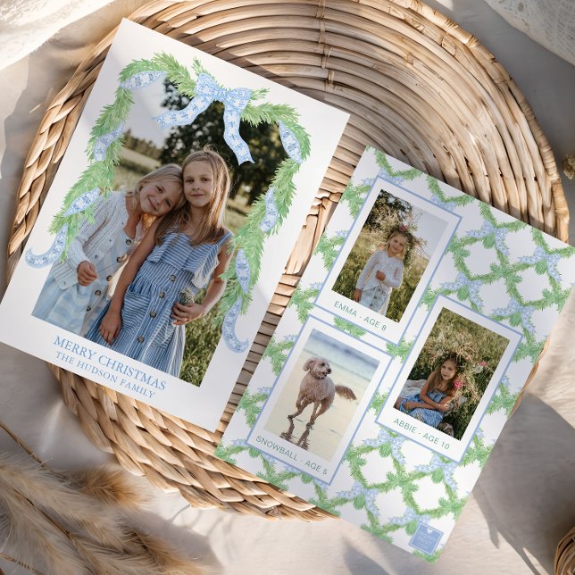 Cartão De Festividades Watercolor Christmas Blue Arco Garland Photo (Criador carregado)