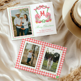 Cartão De Festividades Watercolor Christmas Boots Monogramas Crest Foto