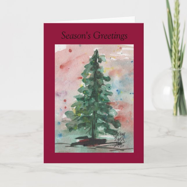 Cartão De Festividades Watercolor Christmas Card: Tree (Frente)