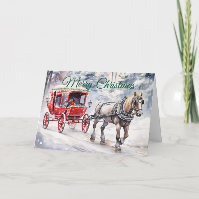 Cartão De Festividades Watercolor Christmas carriage (Frente)