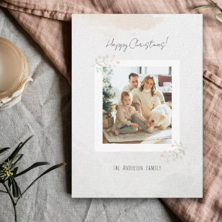 Cartão De Festividades Watercolor Christmas Flower Dainty Personalized 