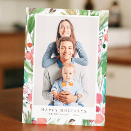 Cartão De Festividades Watercolor Christmas Foliage Botanicals Modern