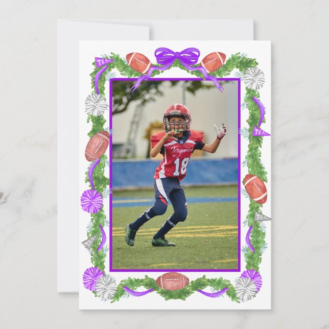 Cartão De Festividades Watercolor Christmas Football Garland & Tree Photo (Frente)