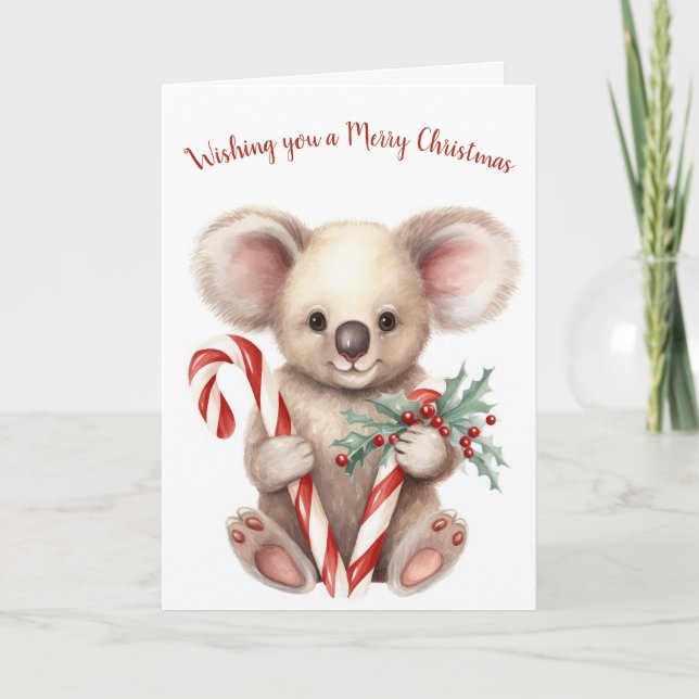 Cartão De Festividades Watercolor Christmas Koala Bear (Frente)