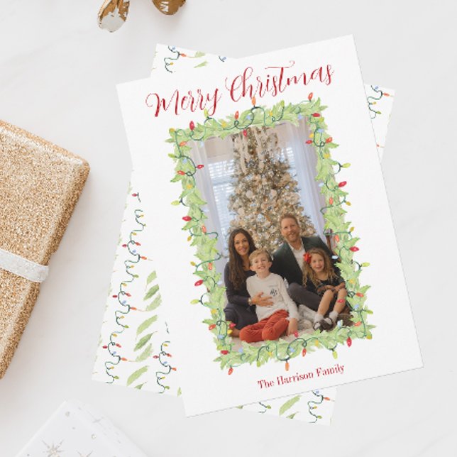 Cartão De Festividades Watercolor Christmas Lights Garland (Criador carregado)