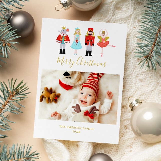 Cartão De Festividades Watercolor Christmas Nutcracker Photo (Criador carregado)