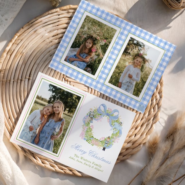 Cartão De Festividades Watercolor Christmas Nutcracker Wreath Photo (Criador carregado)