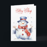 Cartão De Festividades Watercolor Christmas Snowman<br><div class="desc">Homem de neve bonitinho de aquarela vestindo chapéu e cachecol. O texto é editável.</div>