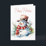 Cartão De Festividades Watercolor Christmas Snowman<br><div class="desc">Homem de neve aquarela com cachecol e que o texto é editável.</div>