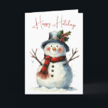 Cartão De Festividades Watercolor Christmas Snowman<br><div class="desc">Neve de Natal em aquarela em fundo branco. Todo texto é editável.</div>