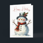 Cartão De Festividades Watercolor Christmas Snowman<br><div class="desc">Neve de Natal em aquarela em fundo branco. Todo texto é editável.</div>
