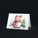 Cartão De Festividades Watercolor Christmas Snowman<br><div class="desc">Homem de neve aquarela com cachecol e que o texto é editável.</div>