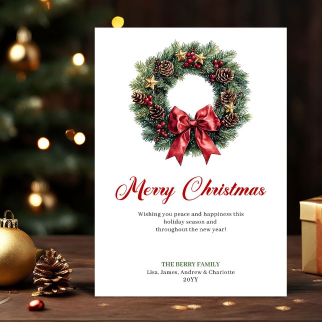 Cartão De Festividades Watercolor Christmas Wreath Traditional Greeting (Watercolor Christmas Wreath Traditional Greeting)