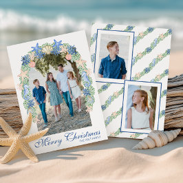 Cartão De Festividades Watercolor Coastal Christmas Garland Foto