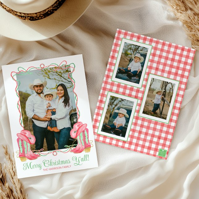 Cartão De Festividades Watercolor Country Christmas Cowboy Boots Fotograf (Criador carregado)