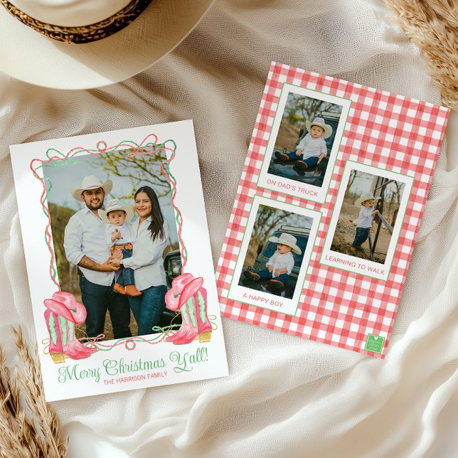 Cartão De Festividades Watercolor Country Christmas Cowboy Boots Fotograf (Criador carregado)