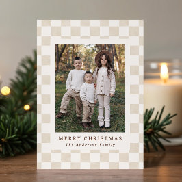 Cartão De Festividades Watercolor Cream Gingham - Foto de Natal
