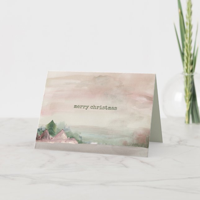 Cartão De Festividades Watercolor da Montanha Natal (Frente)