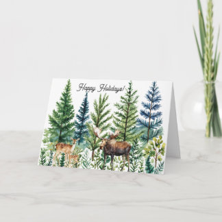 Cartão De Festividades Watercolor Deer Moose Forest Scene Business Logo