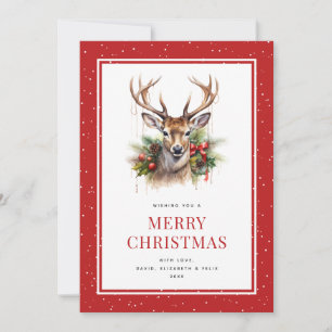 Cartão De Festividades Watercolor Deer Snowy Red Felry Natal