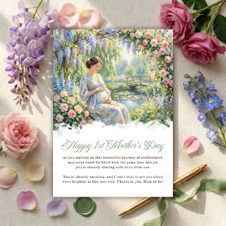 Cartão De Festividades Watercolor Expecting Mom Happy 1st Mother’s Day