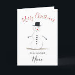 Cartão De Festividades Watercolor Felry Christmas Snowman Niece<br><div class="desc">Feliz cartão de sobrinha de Natal. Aquarela,  boneco de neve,  árvore de Natal,  não foto,  carta tradicional. Por favor,  personalize-o com os seus detalhes.</div>