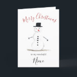 Cartão De Festividades Watercolor Felry Christmas Snowman Niece<br><div class="desc">Feliz cartão de sobrinha de Natal. Aquarela,  boneco de neve,  árvore de Natal,  não foto,  carta tradicional. Por favor,  personalize-o com os seus detalhes.</div>