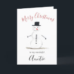 Cartão De Festividades Watercolor Felry Christmas Snowman tia<br><div class="desc">Feliz cartão da tia de Natal. Aquarela,  boneco de neve,  árvore de Natal,  não foto,  carta tradicional. Por favor,  personalize-o com os seus detalhes.</div>